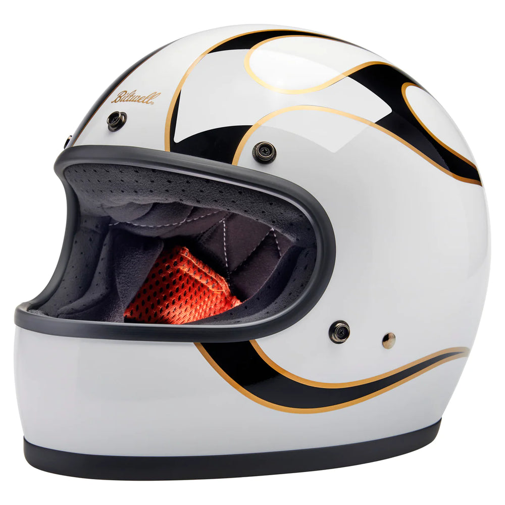 BILTWELL GRINGO ECE R22.06 HELMET - GLOSS WHITE / BLACK FLAMES