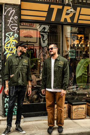
                  
                    TRI GO NO SEN- EMBROIDERED WORKWEAR JACKET - FOREST GREEN
                  
                