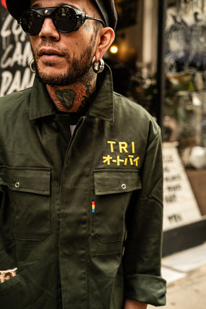 
                  
                    TRI GO NO SEN- EMBROIDERED WORKWEAR JACKET - FOREST GREEN
                  
                