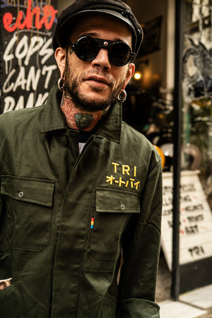 
                  
                    TRI GO NO SEN- EMBROIDERED WORKWEAR JACKET - FOREST GREEN
                  
                