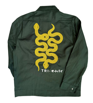 
                  
                    TRI GO NO SEN- EMBROIDERED WORKWEAR JACKET - FOREST GREEN
                  
                